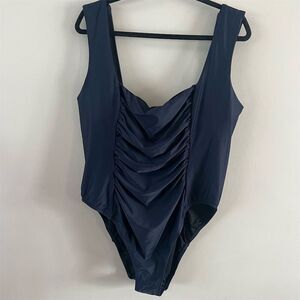 J. Crew Women's Blue Ruched Square Neck One Piece Swimsuit Size 24